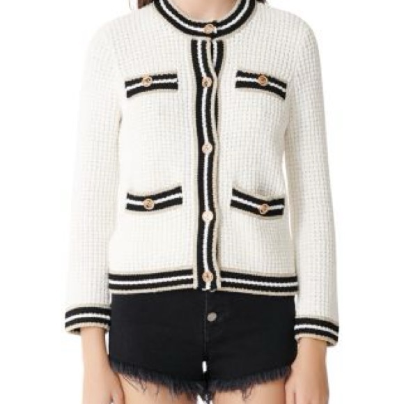 Sweaters - Chic Ivory and Black Button-Up Cardigan Size Small